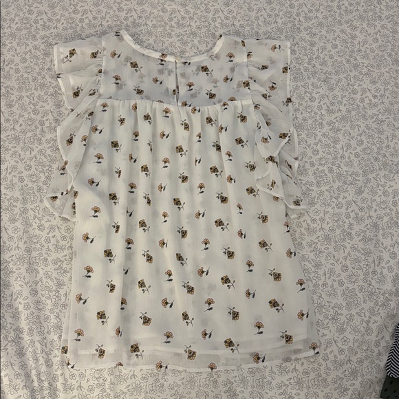 LOFT White Floral Ruffle Blouse - Picture 4 of 6